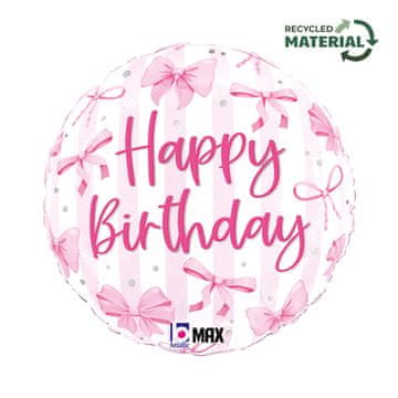 Grabo Folija balon z roza pentljo za rojstni dan, 45 cm