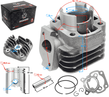 Moretti Cilinder in glava za skuter 2T 50cc 1PE40QMB 12mm