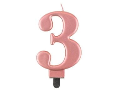 shumee Svečka številka 3, kovinska, rožnato zlata, 8 cm