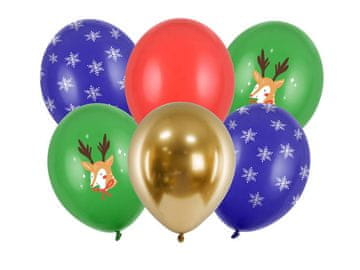 PartyDeco Mešani lateks baloni Vesel božič, 30 cm, 6 kosov