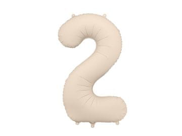 PartyDeco Mat folija balon številka '2', 86 cm, svetlo bež