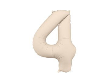 PartyDeco Mat folija balon številka '4', 86 cm, svetlo bež
