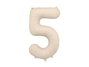 PartyDeco Mat folija balon številka '5', 86 cm, svetlo bež