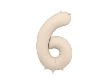 PartyDeco Mat folija balon številka '6', 86 cm, svetlo bež