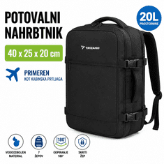 Trizand Potovalni nahrbtnik 20 L 40 × 25 × 20 cm – kabinski nahrbtnik za letalo, 2v1, vodoodbojen, črn