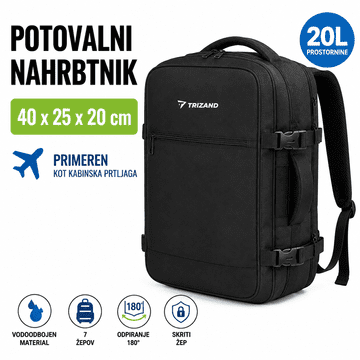 Trizand Potovalni nahrbtnik 20 L 40 × 25 × 20 cm – kabinski nahrbtnik za letalo, 2v1, vodoodbojen, črn