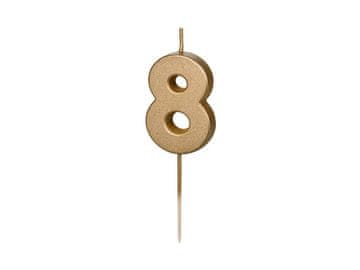 PartyDeco Rojstnodnevna sveča, številka 8, zlata, 5,5 cm
