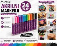 Maaleo Akrilni markerji 24 kosov – vodoodporni markerji za kamen, les, steklo, keramiko, platno in papir, 4 mm