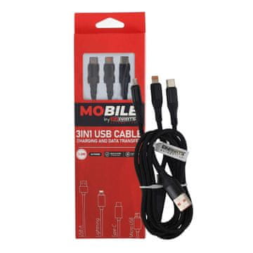 shumee 3v1 USB-A USB-C Lightning kabel 1,2 m EPMOB07