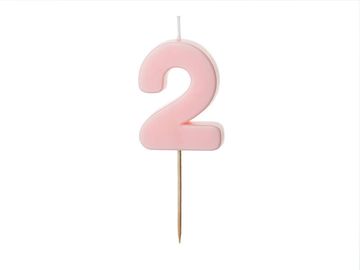 PartyDeco Rojstnodnevna svečka številka 2, roza, 5,5 cm