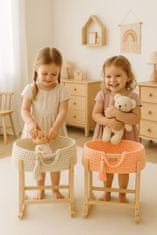 MY SWEET BABY Nosilec za punčke Moses Basket boho z leseno zibelko - breskev