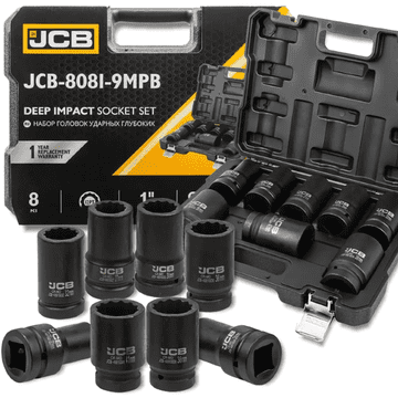 JCB JCB 1" komplet udarnih nastavkov Cr-Mo, 12-koničastih, 8 kosov