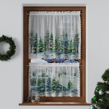 shumee Zimski gozd - Voile zavesa - zelena - zimski gozd - 100x60 cm