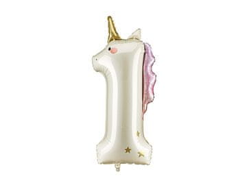 PartyDeco Folija balon številka 1 samorog, kremno rožnato zlata, 93 cm