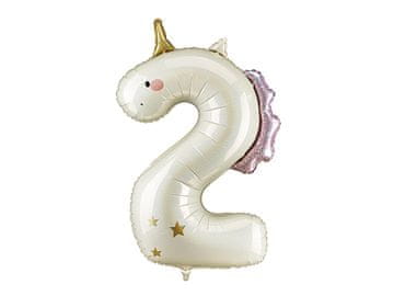 PartyDeco Folija balon številka 2 samorog, kremno rožnato zlata, 93 cm