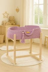 MY SWEET BABY Nosilec za punčke Moses Basket boho z leseno zibelko - sivka