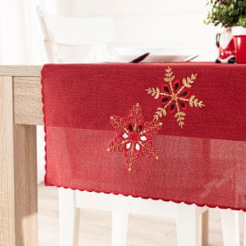 shumee Sijajne snežinke - namizni prt z vezenjem - rdeč - 40x140 cm