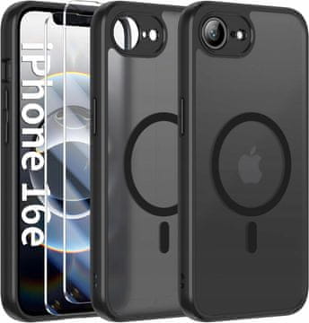 shumee Ovitek za MagSafe črne barve za Apple iPhone 16e + 2x steklo