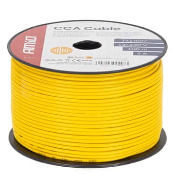 AMIO Enožilni rumeni kabel CCA 1x1mm2 100m 5A 12/230V amio-04448