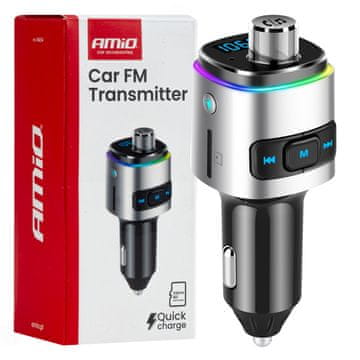 AMIO Avtomobilski FM oddajnik 2×USB-A microSD 12V 24V amio-04654