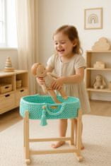 MY SWEET BABY Nosilec za punčke Moses Basket boho z leseno zibelko - mint