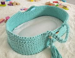 MY SWEET BABY Nosilec za punčke Moses Basket boho z leseno zibelko - mint