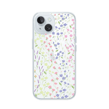 shumee Ovitek za iPhone 15, prozoren, silikonski Flexi, divje rože