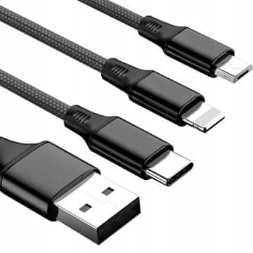 shumee Kabel 3 v 1 ZA iPhone / micro USB / TYPE-C Koanni kb13_ČRNA