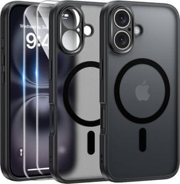 shumee Ovitek za MagSafe črne barve za Apple iPhone 16 + 2x steklo