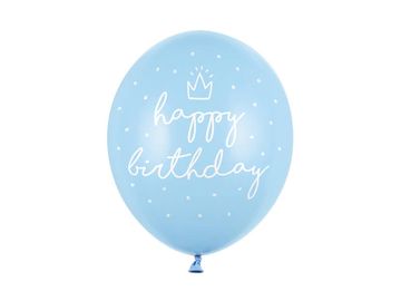 PartyDeco Modri rojstnodnevni baloni, Happy Birthday 30 cm, 6 kosov.