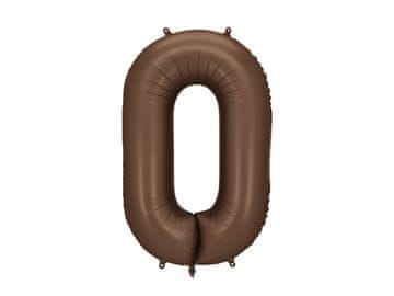 PartyDeco Folija balon številka "0" - 86 cm, moka, rjava, satenasta
