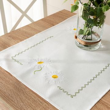shumee Poletni prt z vezenjem iz belega blaga z rožami 38x140 cm