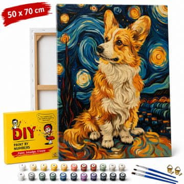 shumee Slika po številkah z okvirjem Corgi pod zvezdami 50x70 cm
