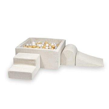shumee Penasto igrišče z bazenom 90x90x40 Corduroy Beige 400 žogic: bela, biserna, bež