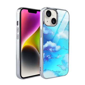 shumee Stekleni ovitek za iPhone 14 ibizu Elite, steklena hrbtna stran, oblaki, srebrn