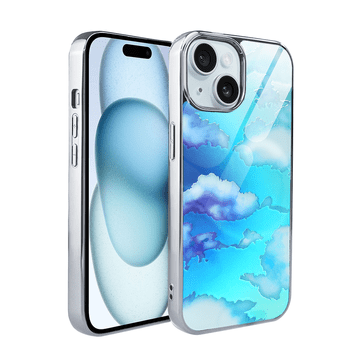 shumee Stekleni ovitek za iPhone 15 ibizu Elite, steklena hrbtna stran, oblaki, srebrn