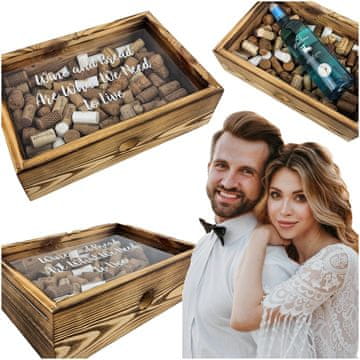 shumee Lesena škatla za vinske zamaške in pokrovčke. Personalizirana škatla za poroko.
