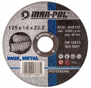 MAR-POL Disk 125x1,6 mm za rezanje kovine, jekla, litega železa, 1 kos. MAR-POL M08116