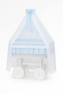 MY SWEET BABY Razkošna pletena košara Bellamy iz Mojzesa s streho - bela + modra posteljnina