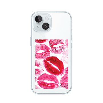 shumee Ovitek za iPhone 15 Plus, prozoren, silikonski Flexi, poljubi z napisom "love"