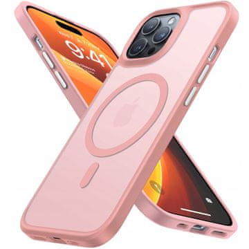 shumee Mat magnetni ovitek MagSafe za Apple iPhone 15 PRO + zaščitno steklo JF03_ROZA