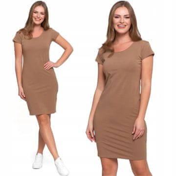 Moraj Ženska bombažna cevasta obleka nad kolenom, udobna in elegantna, Moraj M, bež