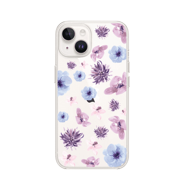 shumee Ovitek za iPhone 13, prozoren, silikonski Flexi, modre in vijolične rože