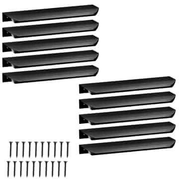 shumee Ročaj za pohištvo Modern Edge iz aluminija, mat črne barve, 180 mm, 10 kosov