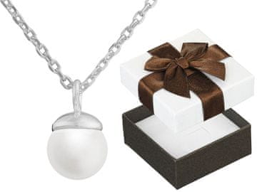 shumee Dolga srebrna ženska ogrlica z biserno belo okroglo perlo 6 mm Ankier 50 cm