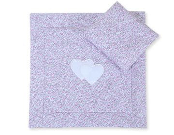 Bobono Posteljnina za voziček z odejo in polnilom za vzglavnik - Pink Meadow Hearts