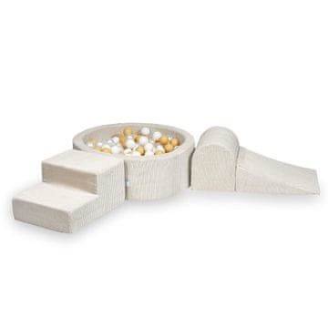 shumee Penasto igrišče z bazenom 90x30 Corduroy Beige 200 žogic: bela, biserna, bež