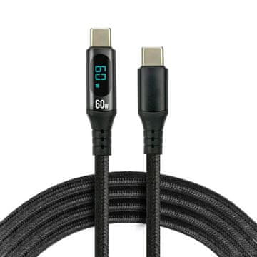 everActive Kabel USB-C -> USB-C everActive CBB-1PDL 1 m 60 W vgradni zaslon črne barve