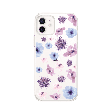shumee Prozoren silikonski ovitek Flexi za iPhone 12 Mini, modre in vijolične rože