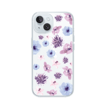 shumee Prozoren silikonski ovitek Flexi za iPhone 15 Plus, modre in vijolične rože